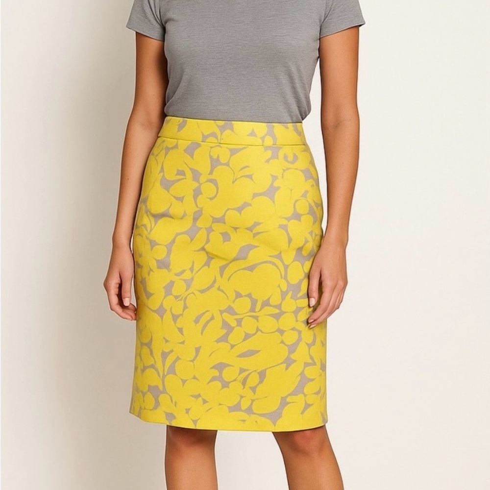 J. Crew Vibrant Yellow and Gray Floral Pencil Skirt